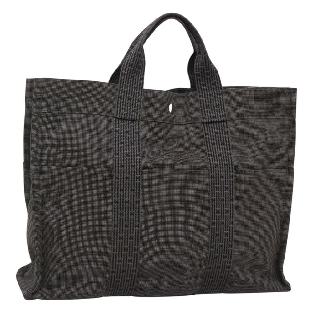 HERMES Her Line MM Hand Bag Canvas Gray Auth sw509